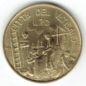 Реверс монеты Ватикан, 20 лир, 1999