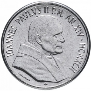 Аверс монеты Ватикан, 50 лир, 1992