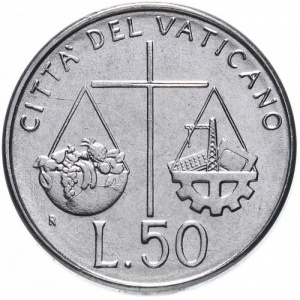 Реверс монеты Ватикан, 50 лир, 1992