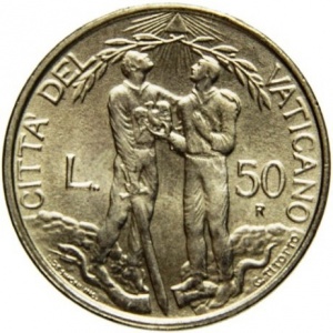 Реверс монеты Ватикан, 50 лир, 1997