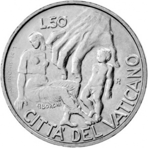 Реверс монеты Ватикан, 50 лир, 1998
