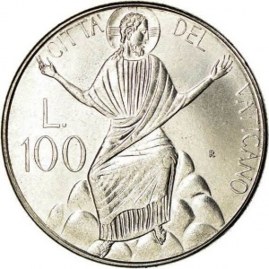 Реверс монеты Ватикан, 100 лир, 1986