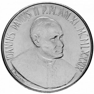 Аверс монеты Ватикан, 100 лир, 1989