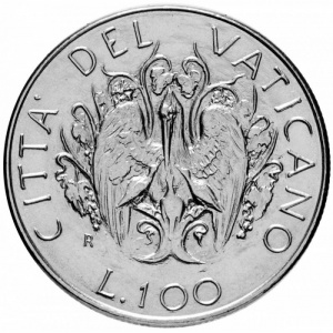 Реверс монеты Ватикан, 100 лир, 1989