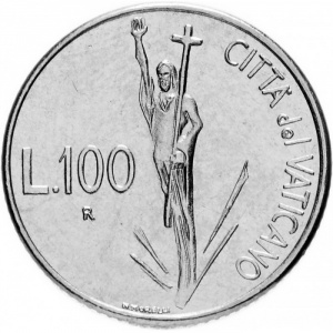 Реверс монеты Ватикан, 100 лир, 1991