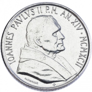 Аверс монеты Ватикан, 100 лир, 1992