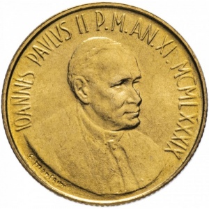 Аверс монеты Ватикан, 200 лир, 1989