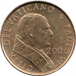 Реверс монеты Ватикан, 200 лир, 2001