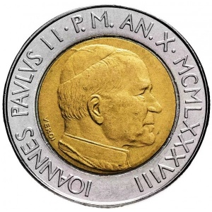 Аверс монеты Ватикан, 500 лир, 1988