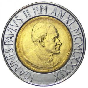 Аверс монеты Ватикан, 500 лир, 1989