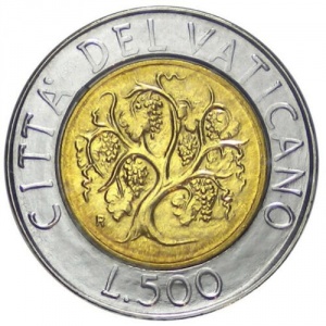 Реверс монеты Ватикан, 500 лир, 1989