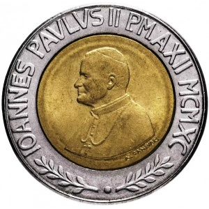 Аверс монеты Ватикан, 500 лир, 1990