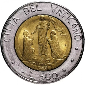 Реверс монеты Ватикан, 500 лир, 1990