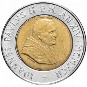 Аверс монеты Ватикан, 500 лир, 1992