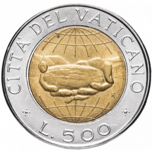 Реверс монеты Ватикан, 500 лир, 1992