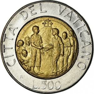 Реверс монеты Ватикан, 500 лир, 1994