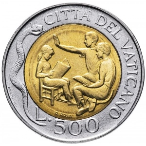 Реверс монеты Ватикан, 500 лир, 1996