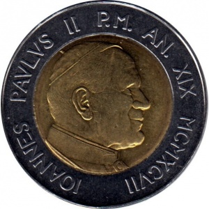 Аверс монеты Ватикан, 500 лир, 1997