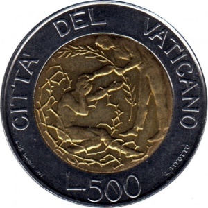 Реверс монеты Ватикан, 500 лир, 1997