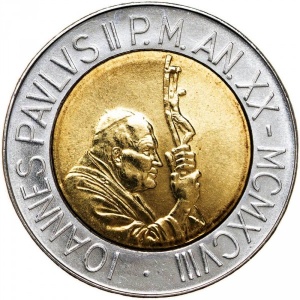 Аверс монеты Ватикан, 500 лир, 1998