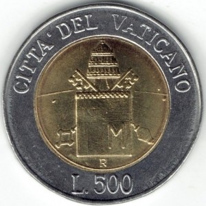 Реверс монеты Ватикан, 500 лир, 2000