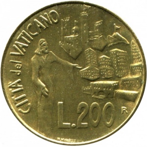 Реверс монеты Ватикан, 200 лир, 1991