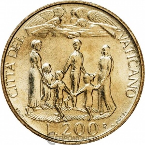 Реверс монеты Ватикан, 200 лир, 1996