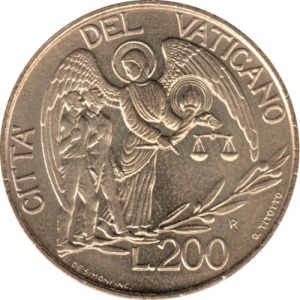 Реверс монеты Ватикан, 200 лир, 1997