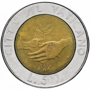 Реверс монеты Ватикан, 500 лир, 1984, Год мира