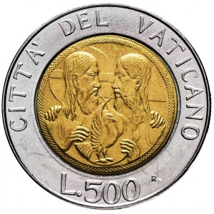Реверс монеты Ватикан, 500 лир, 1988