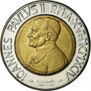 Аверс монеты Ватикан, 500 лир, 1994