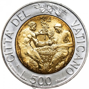 Реверс монеты Ватикан, 500 лир, 1998