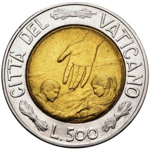 Реверс монеты Ватикан, 500 лир, 1999, Время выбора, время надежды