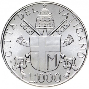 Реверс монеты Ватикан, 1000 лир, 1988