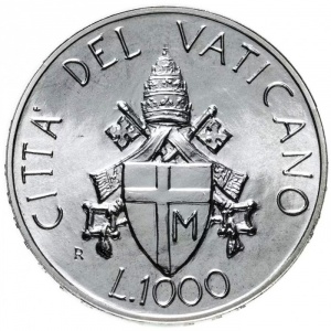 Реверс монеты Ватикан, 1000 лир, 1989