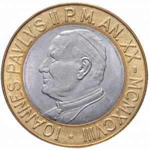Аверс монеты Ватикан, 1000 лир, 1998