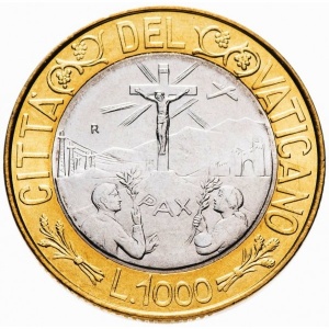 Реверс монеты Ватикан, 1000 лир, 1999
