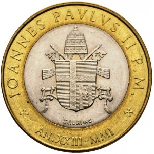 Аверс монеты Ватикан, 1000 лир, 2001