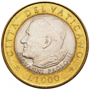 Реверс монеты Ватикан, 1000 лир, 2001
