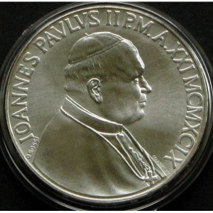 Аверс монеты Ватикан, 500 лир, 1999, 70 лет Независимости Ватикана