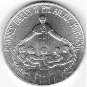 Аверс монеты Ватикан, 1000 лир, 1997, 19-й год правления Иоанна Павла II