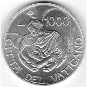 Реверс монеты Ватикан, 1000 лир, 1997, 19-й год правления Иоанна Павла II