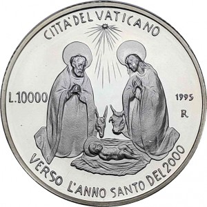 Реверс монеты Ватикан, 10.000 лир, 1995, Святой Год 2000 - Рождество