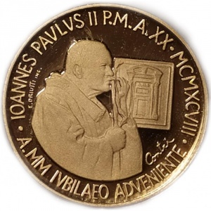Аверс монеты Ватикан, 50.000 лир, 1998, Мадонна и младенец