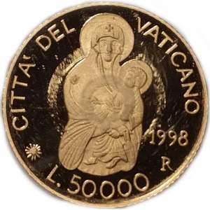 Реверс монеты Ватикан, 50.000 лир, 1998, Мадонна и младенец