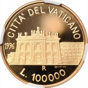 Реверс монеты Ватикан, 100.000 лир, 1996, Латеранская базилика