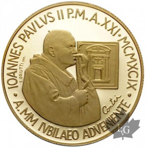 Аверс монеты Ватикан, 100.000 лир, 1999, Святой Год 2000 - Площадь Святого Петра