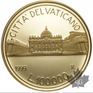Реверс монеты Ватикан, 100.000 лир, 1999, Святой Год 2000 - Площадь Святого Петра
