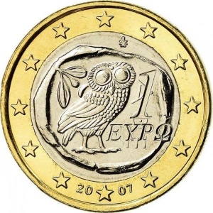Аверс монеты Греция, 1 евро, 2007-2026