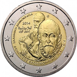 Аверс монеты Греция, 2 евро, 2014, 400 лет со дня смерти Эль Греко (Доменикос Теотокопулос)